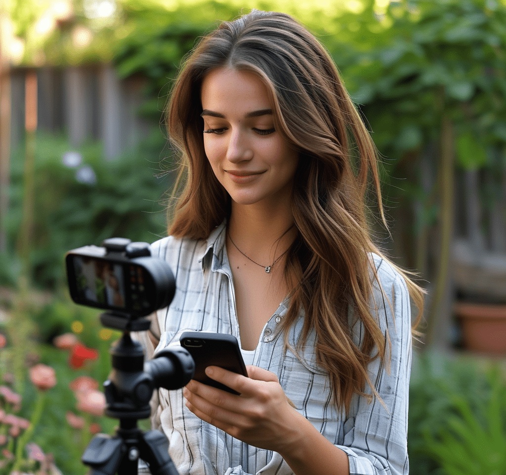 woman_using_a_gimbal WUFF - 3 assige gimbal - smartphone stabilisator